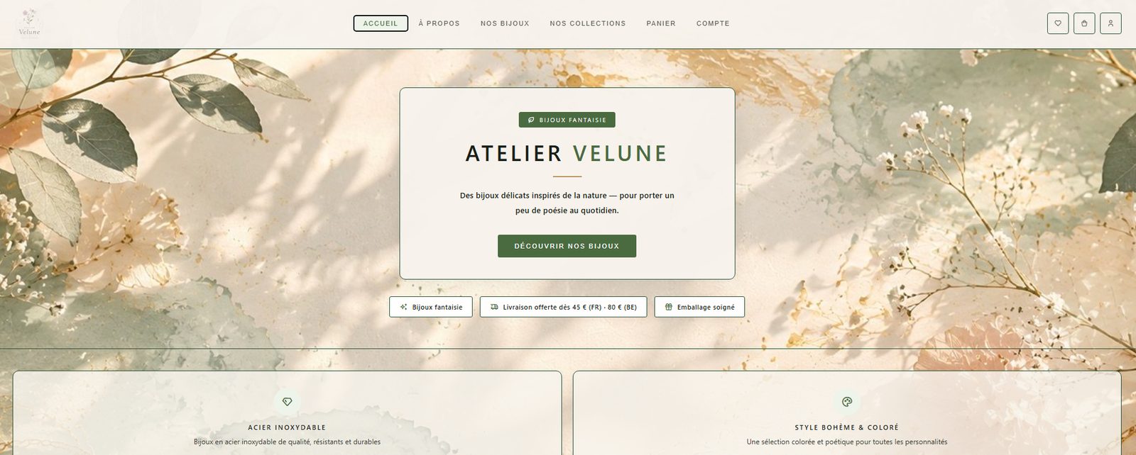 Page d’accueil du site Atelier Velune